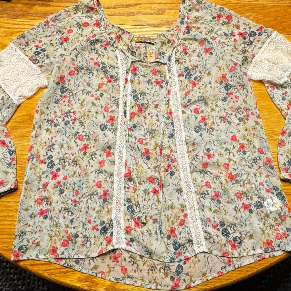 Floral Blouse with Lace Accents